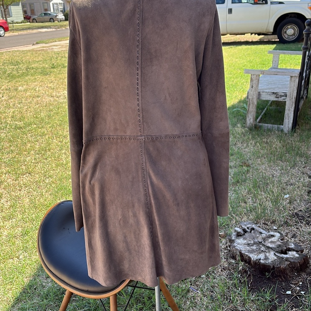 AS by DF Suede Leather Cascade Fold Collar Midi Length Coat Jacket - Picture 3 of 5